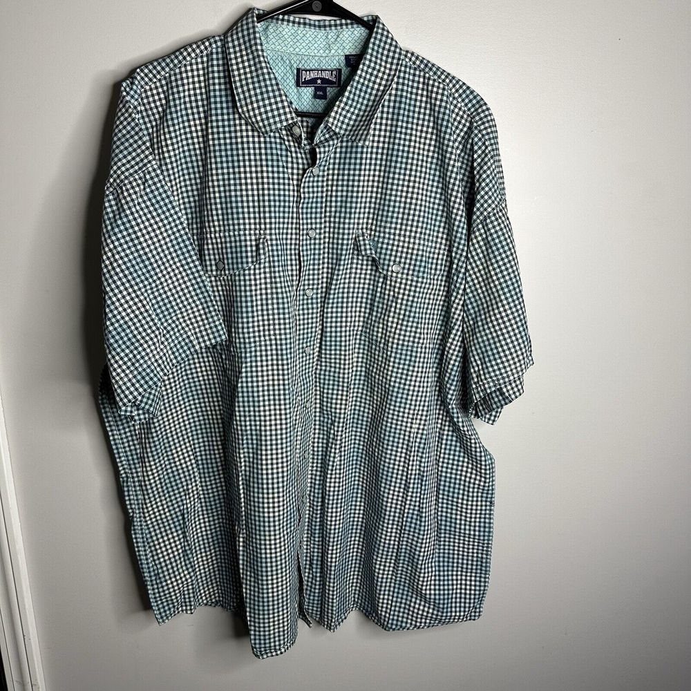 Men's Panhandle Size 2XL Blue Plaid Short Sleeve Pearl‎ Snap Shirt Western